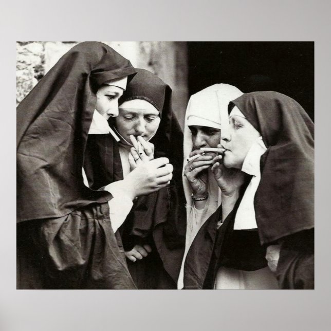 Nuns Smoking Vintage Photography  Poster (Front)