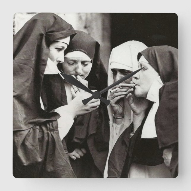 Nuns Smoking Vintage Photography Square Wall Clock (Front)