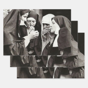 Nuns Smoking Vintage Photography Wrapping Paper Sheet