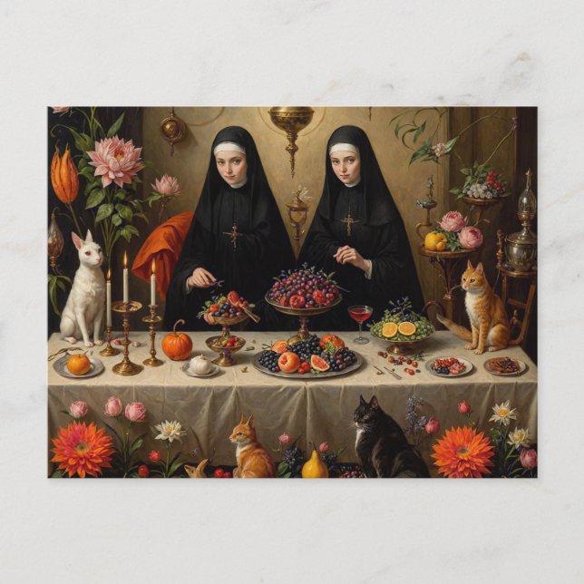 Nuns Surreal Feast for Felines Postcard (Front)