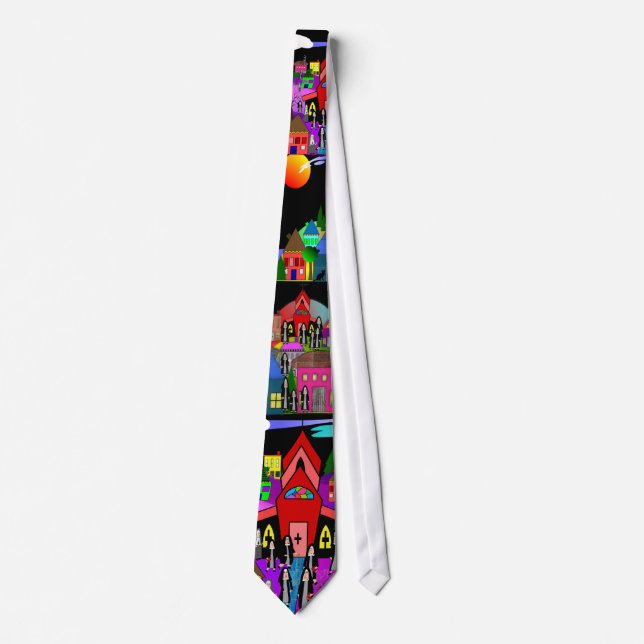 Nuns Tie for Men "Whimsical Village Nuns" (Front)