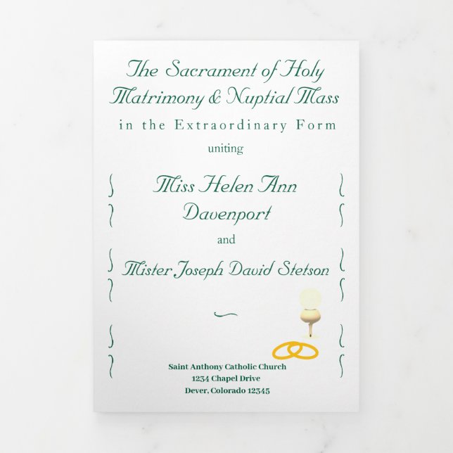 Nuptial Grace Catholic Wedding Tri-Fold Programme (Cover)