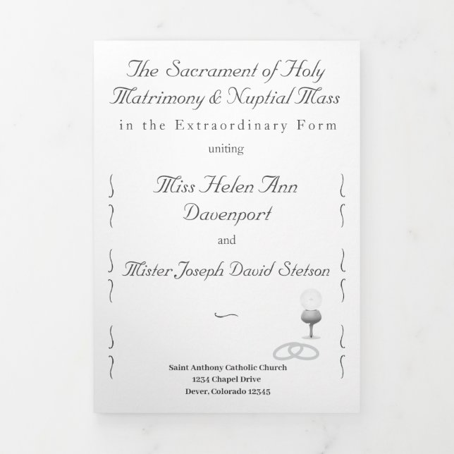 Nuptial Grace Catholic Wedding Tri-Fold Programme (Cover)