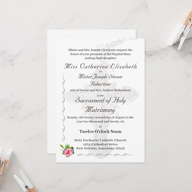Nuptial Rose Catholic Wedding Invitation (Creator Uploaded)