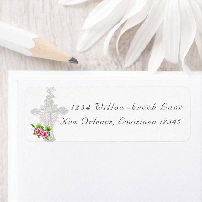 Nuptial Rose Catholic Wedding Return Address Label (Insitu)
