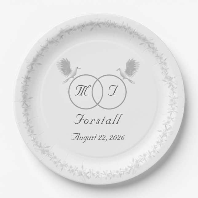 Nuptial Unity Catholic Monogrammed Wedding Paper Plate (Front)