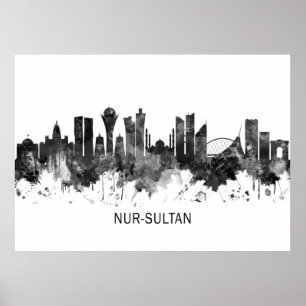 Nur-Sultan Kazakhstan Skyline BW Poster