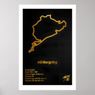 Nurburgring Gold Track Map Art Print - Formula 1