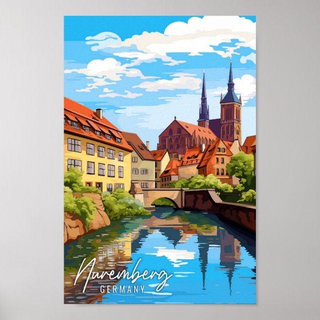 Nuremberg Germany Art vintage travel illustration Poster (Front)
