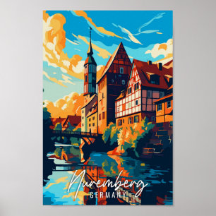 Nuremberg Germany vintage travel illustration Poster