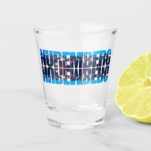 Nuremberg text composed of night old town view shot glass