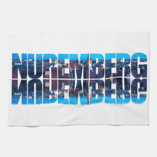 Nuremberg text composed of night old town view tea towel