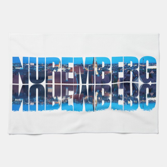 Nuremberg text composed of night old town view tea towel (Horizontal)