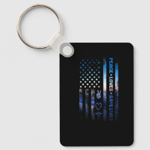 Nurse 365 American Flag Peace Loves Save Lives Key Ring