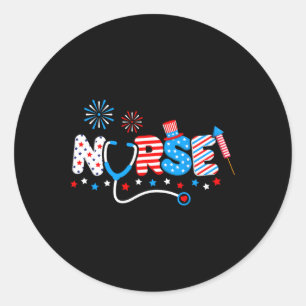 Nurse 4th Of July American Flag Patriotic Usa Stet Classic Round Sticker