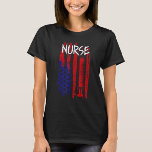Nurse 4th Of July American Flag Stethoscope Regist T-Shirt