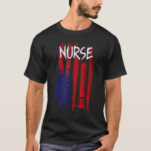 Nurse 4th Of July American Flag Stethoscope Regist T-Shirt