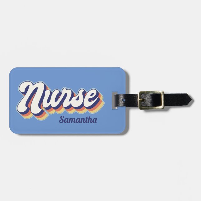 Nurse 70s Retro Personalised Bag Tag / Luggage Tag (Front Horizontal)