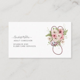 Nurse Adult Caregiver Floral Stethoscope Business Card