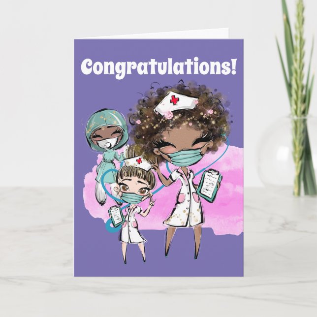 Nurse african American covid mask cute doctor med Card (Front)