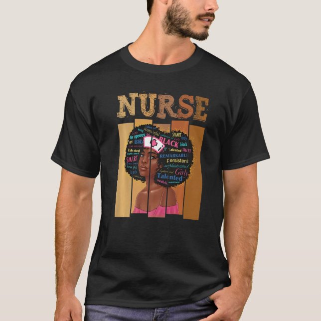 Nurse Afro Black Woman Black History Month African T-Shirt (Front)