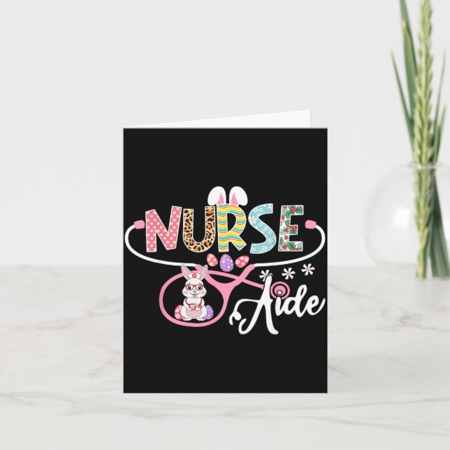 Nurse Aide Easter Bunny Egg Stethoscope Nursing Card (Front)