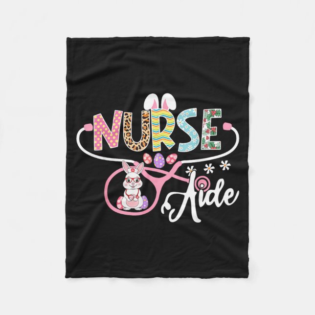 Nurse Aide Easter Bunny Egg Stethoscope Nursing Fleece Blanket (Front)