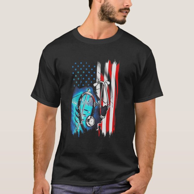 Nurse American Flag Nurse Doctor Medical 4Th Of Ju T-Shirt (Front)