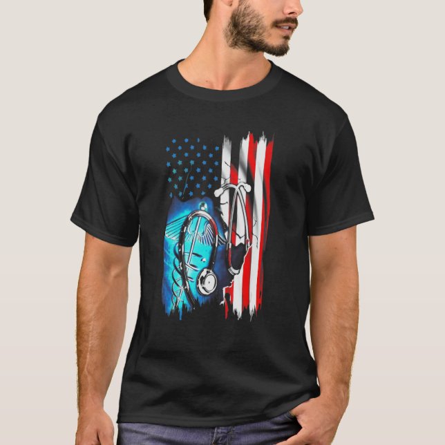 Nurse American Flag Nurse Doctor Medical 4th Of Ju T-Shirt (Front)