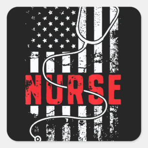 Nurse American Flag Support Nurse American Square Sticker