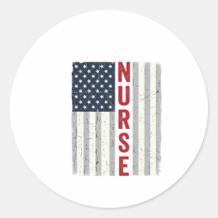 Nurse American Flag Vintage Engraving Shirt Design Classic Round Sticker