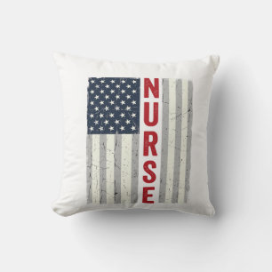 Nurse American Flag Vintage Engraving Shirt Design Cushion