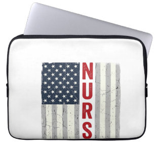 Nurse American Flag Vintage Engraving Shirt Design Laptop Sleeve