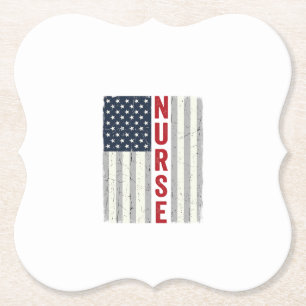Nurse American Flag Vintage Engraving Shirt Design Paper Coaster