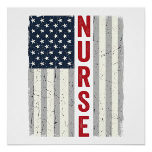 Nurse American Flag Vintage Engraving Shirt Design Poster
