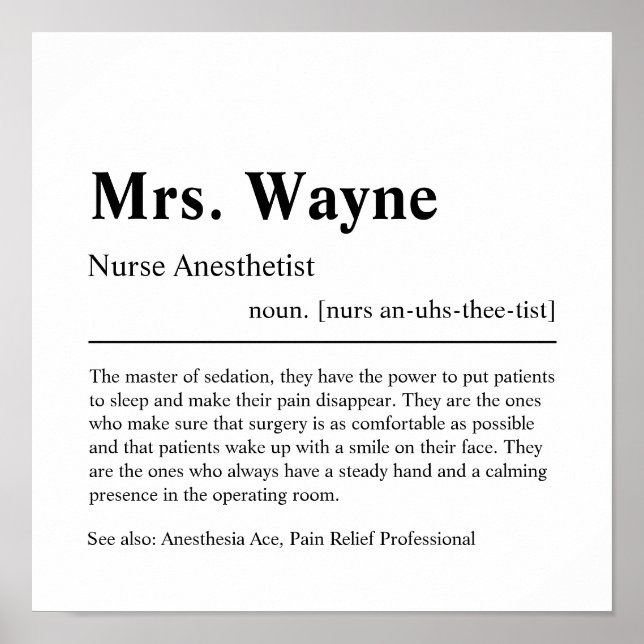 Nurse Anaesthetist Personalised Gift Poster (Front)