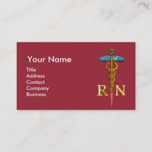 NURSE AND RESCUE DOG /Gold Caduceus NR Emblem,pink Business Card