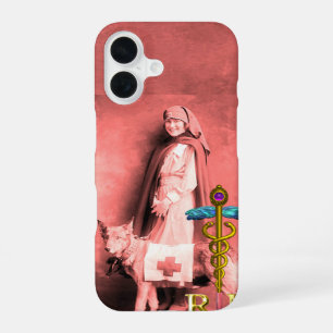 NURSE AND RESCUE DOG /Gold Caduceus RN Emblem iPhone 16 Case