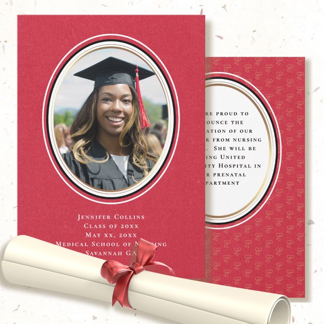 Nurse Announcement Minimal Red Gold Graduation   (Creator Uploaded)