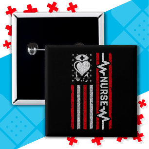 Nurse Appreciation Hero Heart Life American Flag 15 Cm Square Badge