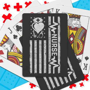 Nurse Appreciation Hero Heart Life American Flag Playing Cards