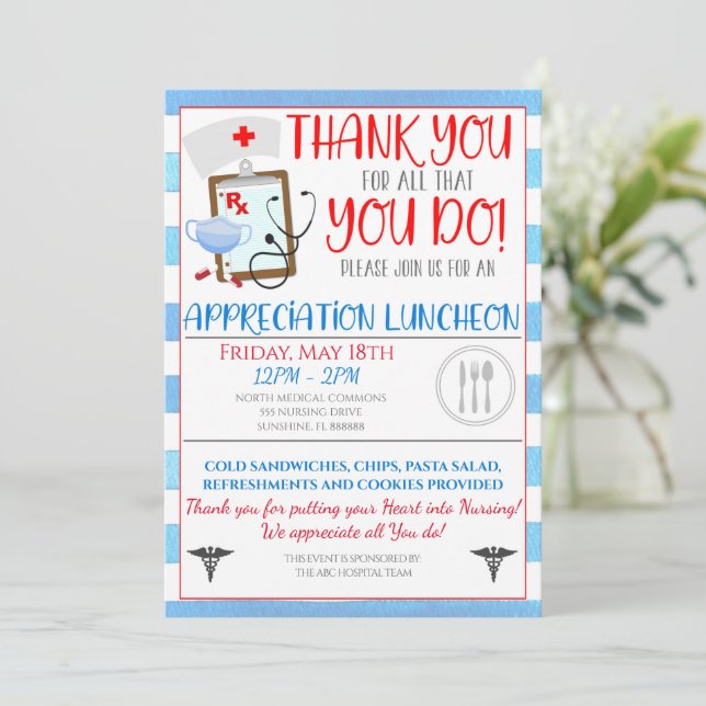 Nurse Appreciation Luncheon Invitation (Standing Front)