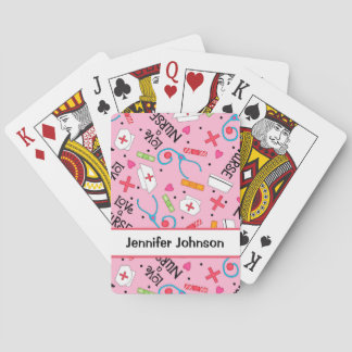 Nurse Art Pink Name Personalised Playing Cards