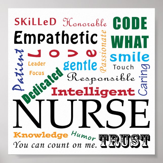 NURSE ART PRINTS Words Describe Nurses artwork (Front)