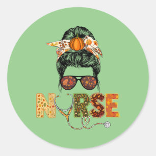 Nurse Autumn Fall Thanksgiving Stethocope Scrub RN Classic Round Sticker