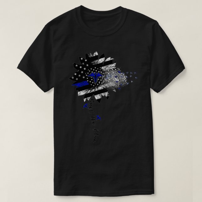 Nurse Back The Blue Sunflower American Flag Nursin T-Shirt (Design Front)