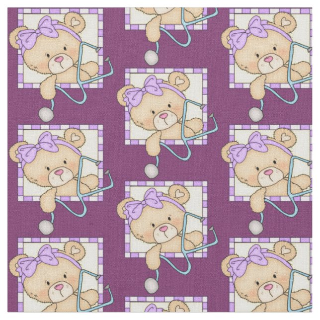 Nurse Bear Pima cotton fabric (Close Up)