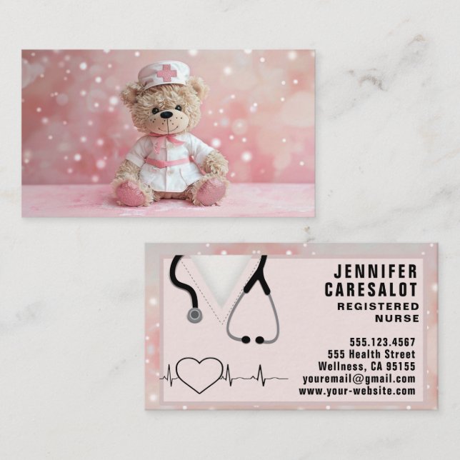 Nurse Bear RN, LVN, LPN, Caretaker Business Card (Front/Back)