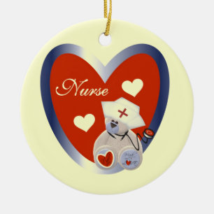 Nurse Bear With Heart T-shirts and Gifts Ceramic Tree Decoration