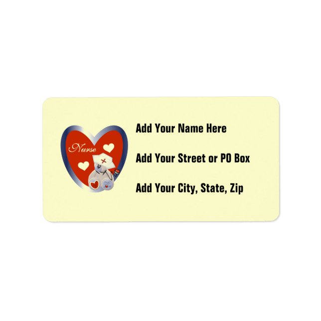 Nurse Bear With Heart T-shirts and Gifts Label (Front)